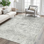 5x7 Area Rugs Grey Low Pile Indoor Washable Trendy Faded Style Floral Rugs - Image 9