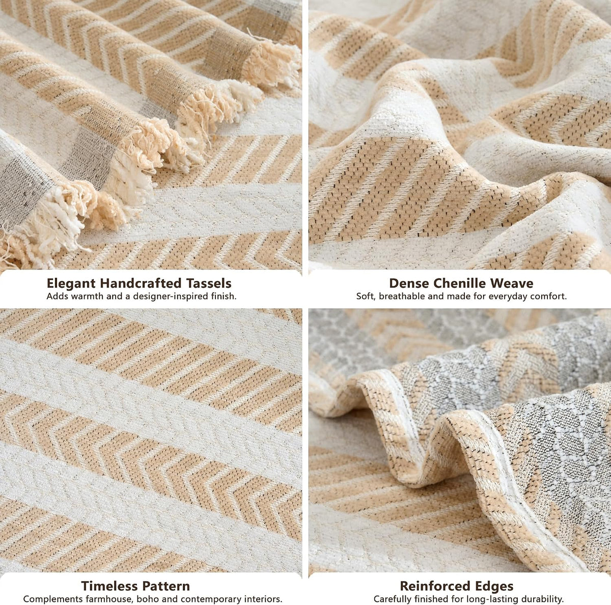 Carriediosa Herringbone Striped Chenille Couch Cover Blanket for Sofa