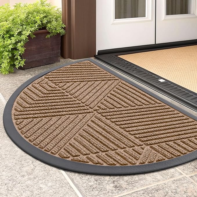 Smiry Half Circle Front Door Mat Outside Entrance, Heavy Duty Sturdy Natural by Smiry