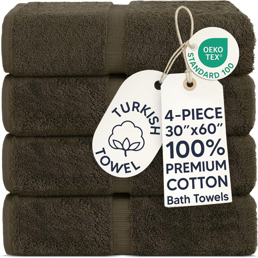 Chakir Turkish Linens 100% Cotton 4-Pack Bath Towels 30x60, Cocoa