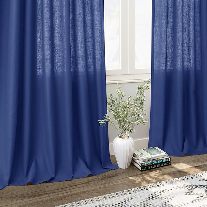 Extra Long Classic Blue Linen Curtains 120 Inch - Image 6