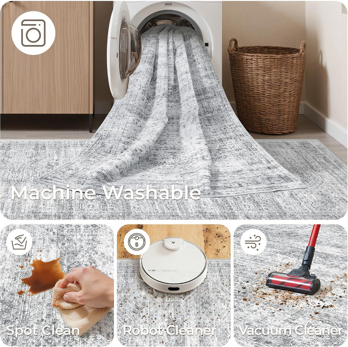 4x10 Runner Rug Non Slip,Washable Hallway Runner Rug,Grey