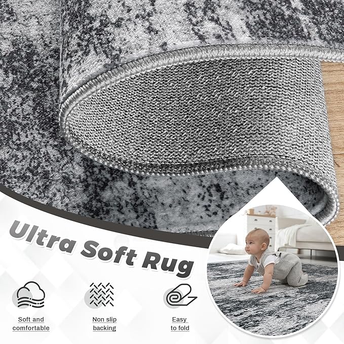 Area Rugs 6x9 for Living Room: Washable Rug Modern Abstract Neutral Soft - Image 4