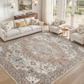 8x10 Area Rugs for Living Room: Washable Soft Brick Red Neutral Rug