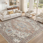 8x10 Area Rugs for Living Room: Washable Soft Brick Red Neutral Rug