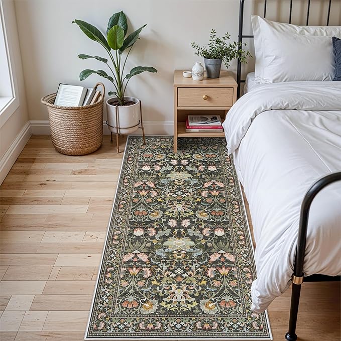 3x6 Washable Hallway Area Rugs: Vintage Floral Entryway Kitchen Runner Rug - Image 2