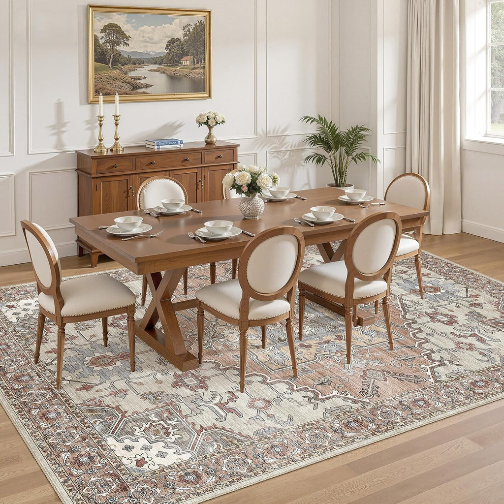 8x10 Area Rugs for Living Room: Washable Soft Brick Red Neutral Rug