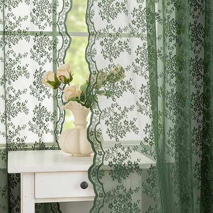 YJ YANJUN Vintage Lace Curtains 90 Inches Long-Victorian Floral Pattern Dark - Image 5