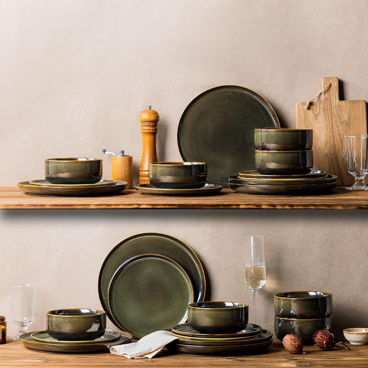Ceramic Dinnerware Set for 4, 12-Piece Plates and Bowls Set