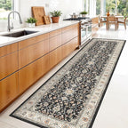 Washable 3x10 Hallway Runner Rug: Black Vintage Rug Runner Ultra Soft Low Pile - Image 3