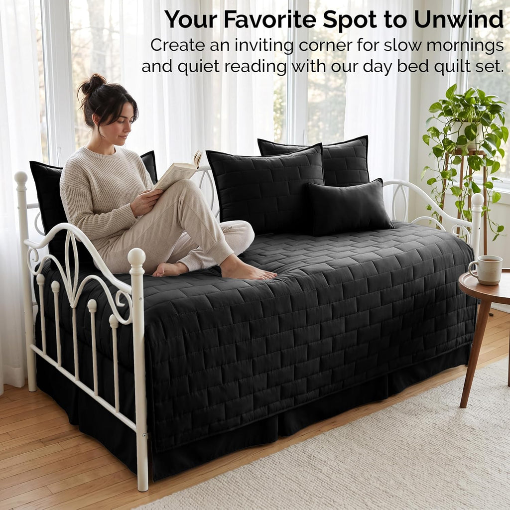 Daybed Quilt Set 6PC Bedding Set Daybed Cover for twin beds easy care Black