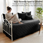 Daybed Quilt Set 6PC Bedding Set Daybed Cover for twin beds easy care Black