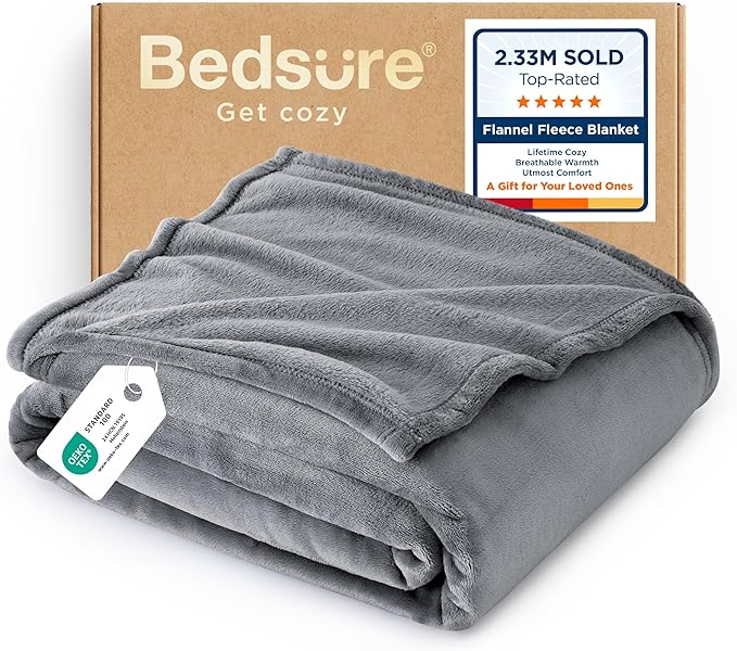 Bedsure GentleSoft Fleece Blanket Twin Size Grey by BEDSURE