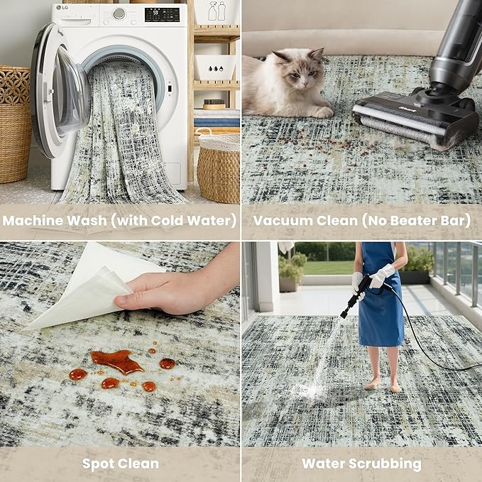 6x9 Area Rugs for Living Room Washable Rug: Anti-Skid Abstract Modern Living - Image 5