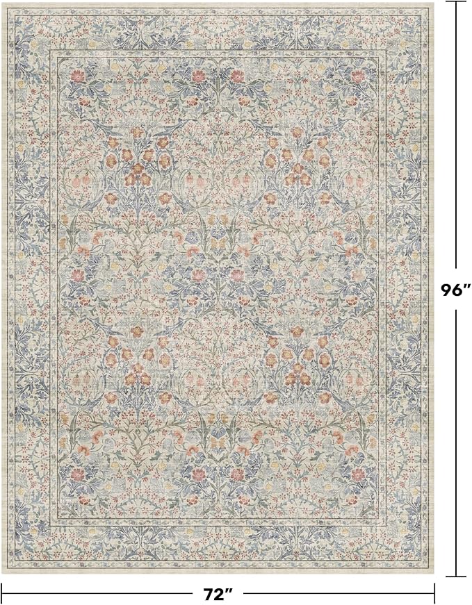 Hazo Haus Boho Beige Blue Living Room Rug 6x8 - Image 2