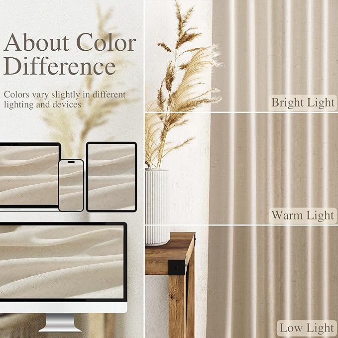 Nanspring Birch Beige Linen Curtains 84 Inches Long - Image 3