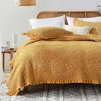 HORIMOTE HOME Beige Ruffled Quilt Queen Size, Stone-Washed Microfiber Lightweight Crinkled Farmhouse Rustic Shabby Chic Bedding Set, 3 Pieces Reversible Bedspread with Pillow Shams for All Season
