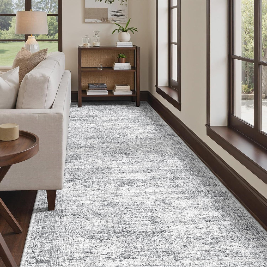 4x10 Runner Rug Non Slip,Washable Hallway Runner Rug,Grey