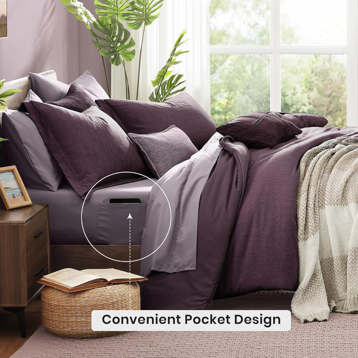 Monbix Queen Size Comforter Set 7 Pieces Italian Plum Bed in a Bag