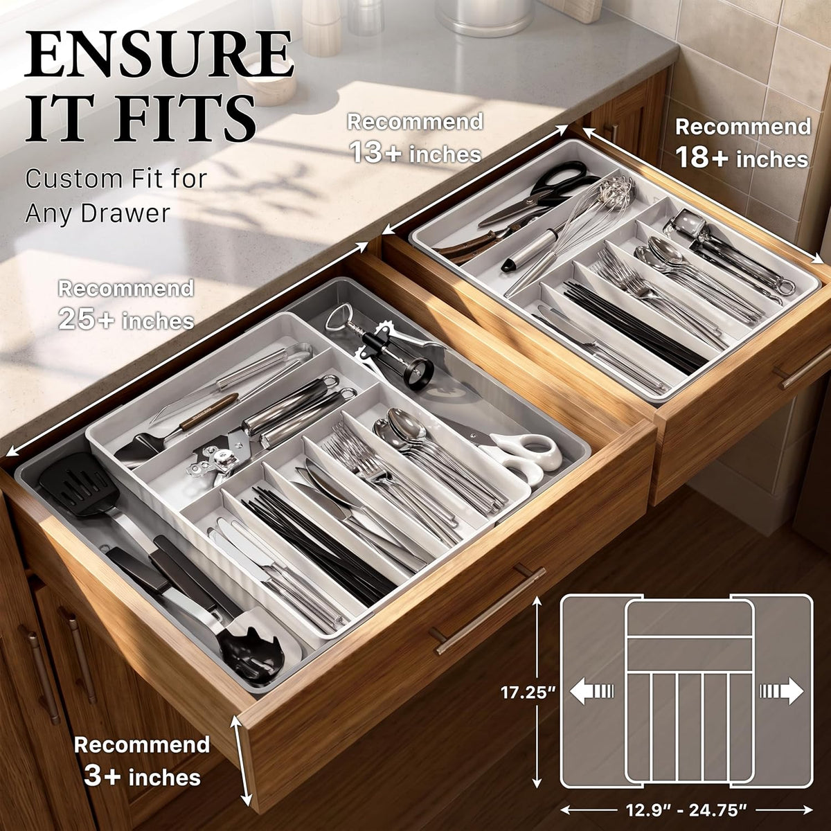 Simple Houseware Expandable Kitchen Drawer Flatware Organizer, Gray/White