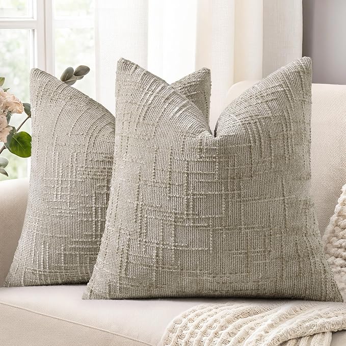 decorUhome Light Brown Chenille Euro Sham Throw Pillow Covers 24x24 Set of 2 by decorUhome