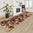 Super Soft Fluffy Living Room Area Rug 2x8 ft Tie-Dyed Brown Shaggy Furry by JiaoBaba