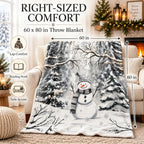 Snowman Winter Throw Blanket 60x80in, Cozy Soft Plush Christmas