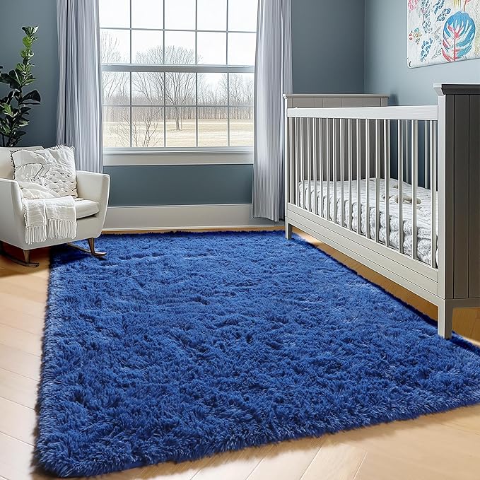 ONASAR Navy Blue Area Rugs for Living Room Bedroom, 5x8 Fluffy Bedside Rug - Image 7