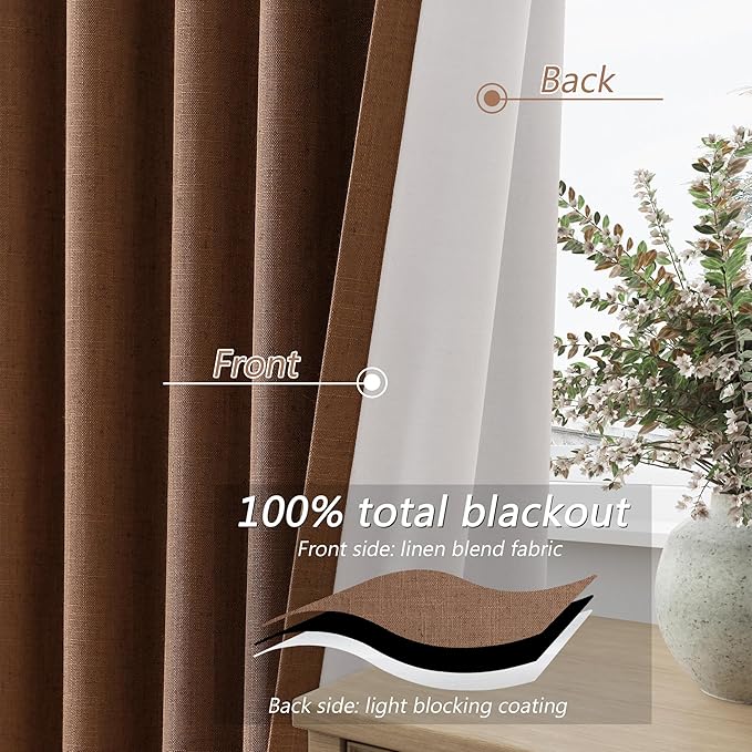 Guken 100% Blackout Linen Curtains 108 Inch Length 2 Panels Set - Image 4