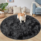 5x5 ft Tie Dye Black Round Rug for Bedroom Room Fluffy Circle Rug Furry Carpet - Image 6
