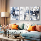 Abstract Blue and White Wall Art Set of 3, Modern Simple Navy Framed Canvas Prints Poster, Gray Painting Picture for Living Room, Bedroom, Office Wall Decor 12x16 Inch