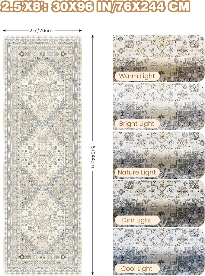 Kitchen Runner Rug Non Slip Washable 2.5x8, Soft Low Pile Entryway Rug Runners - Image 2