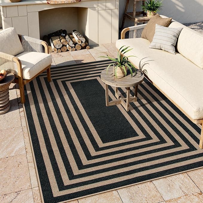 Lahome Enfys Modern Geometric Easy Jute Outdoor Rug, 5x7 Patio Living Room Rug - Image 3