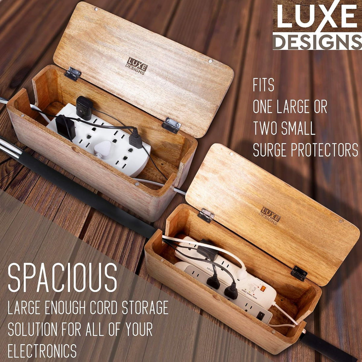 Large Cable Management Box, Wood Wire Organizer & Power Strip Cord Hider