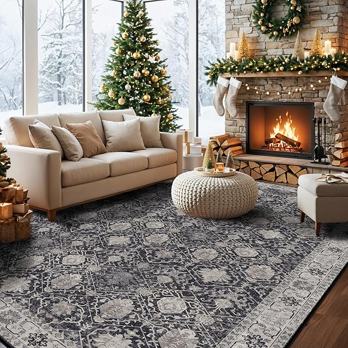 Vintage 10x14 Washable Area Rug: Large Living Room Rugs Indoor Soft Stain by HYHAOYUNLAI