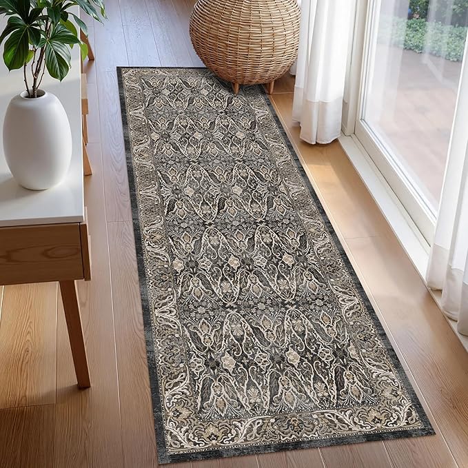 Washable Area Rug 2'6'' x 8' Vintage Traditional Persian Mat - Image 3