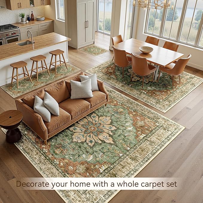 RELEANY Area Rugs 6'x9' Washable Non-Slip, Floral Vintage Distress Print - Image 2