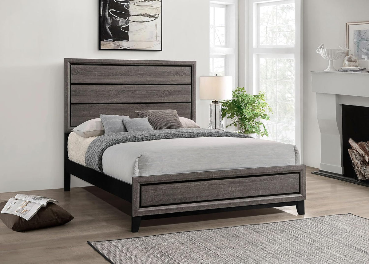 Coaster Watson Queen Panel Bed for Use with Box Spring, Grey Oak 212421Q