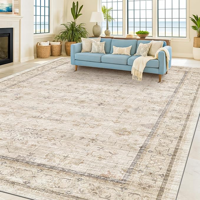 Hazo Haus Washable Ivory Living Room Rug, 8x10 Non Slip Area Rugs - Image 6