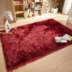AMTOVO Faux Fur Sheepskin Rug for Living Room, 4 x 6 ft Burgundy Fluffy Area - Image 3