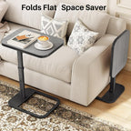 Kitstorack Upgraded TV Tray Table with Panel Lock, 90° Flip-Over Design & Adjustable Height, Sofa Arm Side Table for Eating, Laptop, Couch, Bed, or Small Spaces, Dark Gray