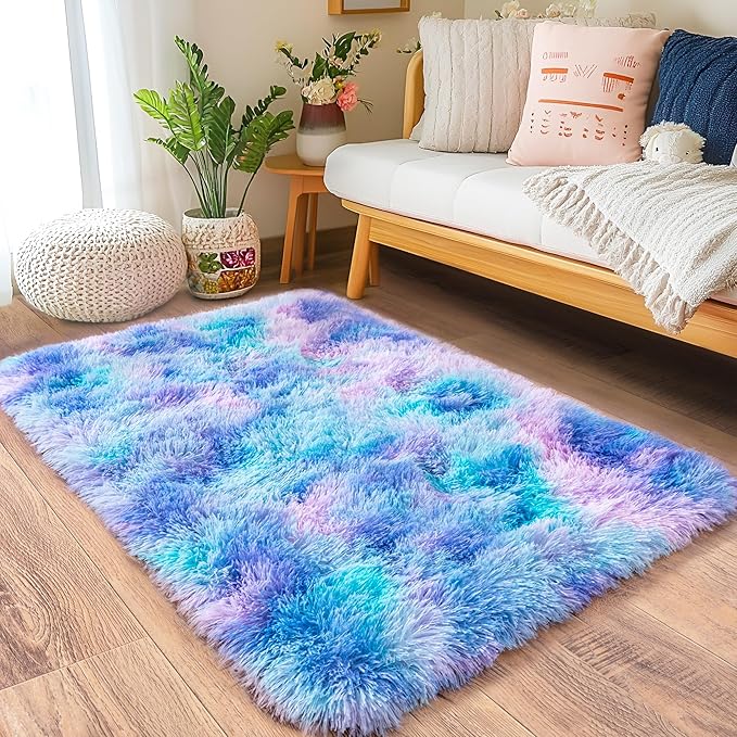 Small Rugs for Bedroom, Fluffy 2x3 Rug Throw Non Slip for Bedside Dorm Kids Room by Quntue