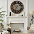 CLXEAST 24 Inch Large Wall Clock with Moving Gears, Antique Gold