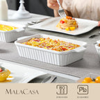 MALACASA Casserole Dishes for Oven, Ceramic Baking Dishes Set of 4, White