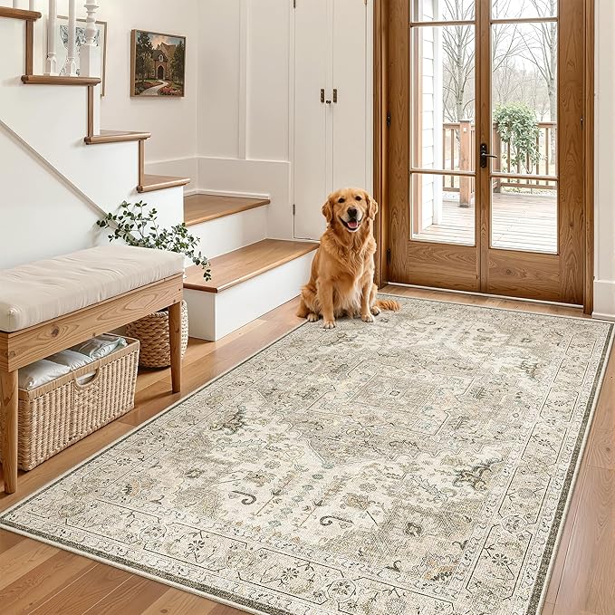Madane Area Rug 3x5, Entryway Washable Printed Vintage Kitchen Carpet Non Slip by Madane