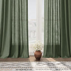 Olive Green Linen Curtains 72 Inch Length 2 Panel Set Back Tab Semi Sheer Light - Image 5