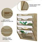 EasyPAG Wall File Organizer 5 Tier Hanging Paper Folder Holder, Zero Assembly Metal Mesh Wall Mounted Mail Organizer for Office Home Classroom Narrow Spaces, Gold