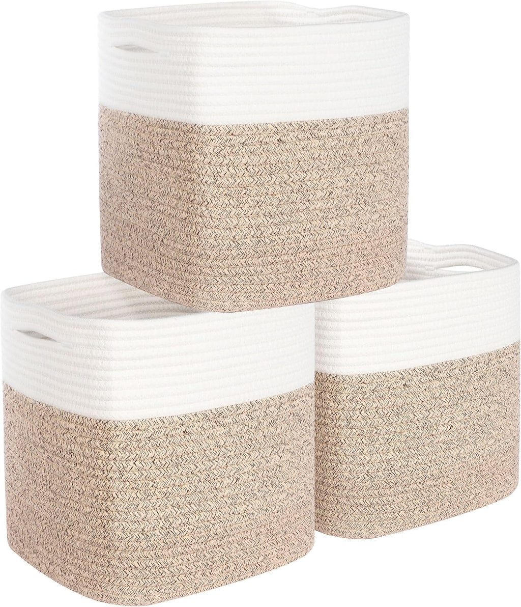 3-Pack 11x11 Inch Cube Storage Bin, Woven Storage Cube Organizer, Closet Organizer, Cute Square Storage Bins, Decorative Classroom Bathroom Pantry and Shelf Baskets, Light Pink