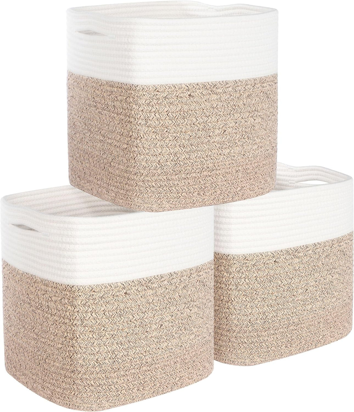 3-Pack 11x11 Inch Cube Storage Bin, Woven Storage Cube Organizer, Closet Organizer, Cute Square Storage Bins, Decorative Classroom Bathroom Pantry and Shelf Baskets, Light Pink