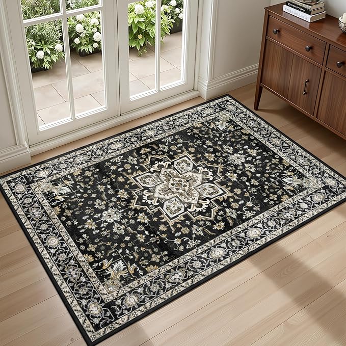 2x3 Area Rugs Living Room Rug: Washable Vintage Boho Medallion Rug No Slip by EXPEDIX